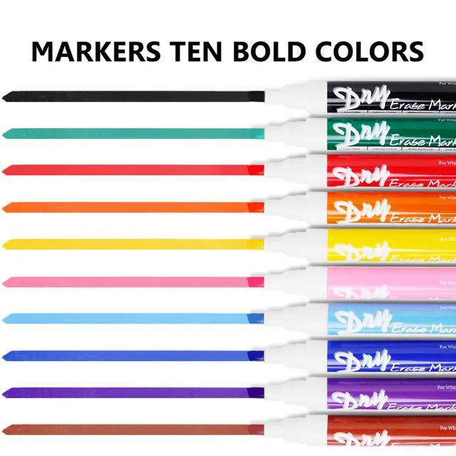 Alt view image 7 of 7 - Dry Erase Markers Low Odor Chisel Tip Whiteboard Markers Pack of 10,10 Colors