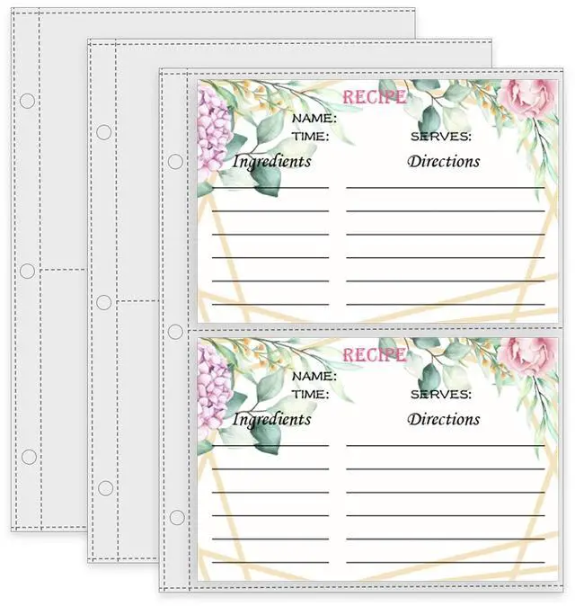 Main image of Recipe Card Page Protectors, Mini Recipe Card Sleeves for 8.5 x 9.5 3-Ring Binder, 2 Pockets Per Page, Recipe Binder Refill Pages (50 PCS, 4x6 Inch Pockets)