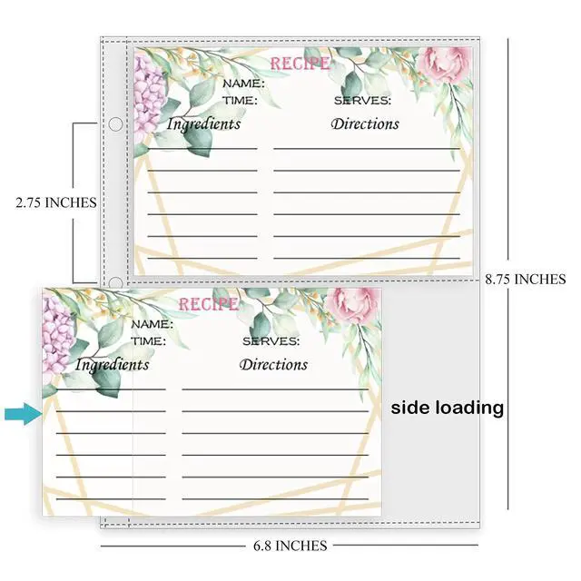 Alt view image 4 of 7 - Recipe Card Page Protectors, Mini Recipe Card Sleeves for 8.5 x 9.5 3-Ring Binder, 2 Pockets Per Page, Recipe Binder Refill Pages (50 PCS, 4x6 Inch Pockets)