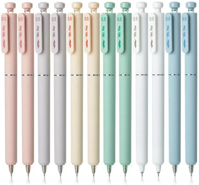 Main image of Retractable Gel Pens, 12 Pack, Black Ink, Soft Pastel Barrel
