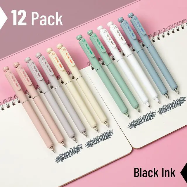 Alt view image 2 of 7 - Retractable Gel Pens, 12 Pack, Black Ink, Soft Pastel Barrel