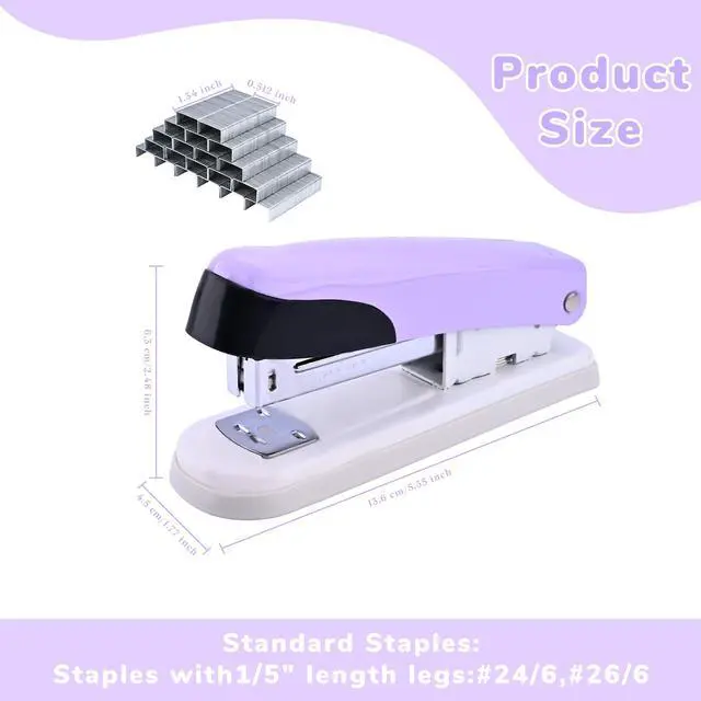 Alt view image 2 of 7 - Stapler, Desktop Metal Staplers with 2000 Standard Staples, 25 Sheet Capacity, One Finger Stapling, Jam Free, No Effort Staplers For Classroom, Office or Desk (Purple)