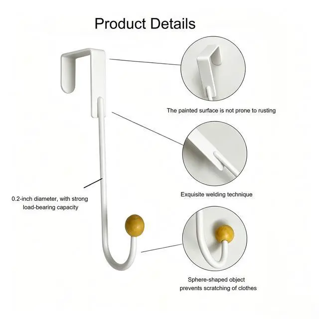 Alt view image 3 of 7 - 2 Pack White Over The Door Hooks Single Metal Door Hanger Organizer, Coat Rack Over Door Hook Fits Doors Up to 1.6 Inch Thick, No Drill Door Hooks for Towels Bags Bathroom Kitchen RV