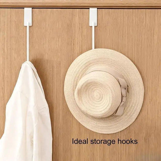 Alt view image 6 of 7 - 2 Pack White Over The Door Hooks Single Metal Door Hanger Organizer, Coat Rack Over Door Hook Fits Doors Up to 1.6 Inch Thick, No Drill Door Hooks for Towels Bags Bathroom Kitchen RV