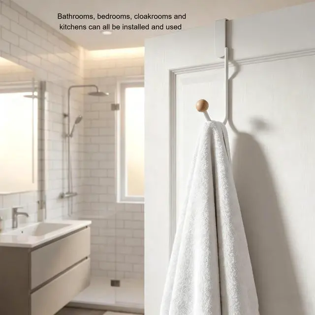 Alt view image 7 of 7 - 2 Pack White Over The Door Hooks Single Metal Door Hanger Organizer, Coat Rack Over Door Hook Fits Doors Up to 1.6 Inch Thick, No Drill Door Hooks for Towels Bags Bathroom Kitchen RV