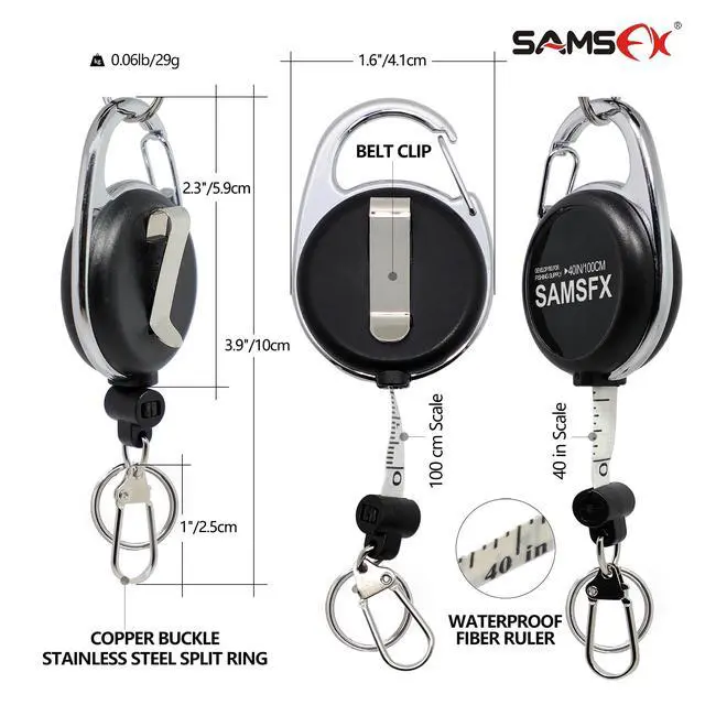 Alt view image 2 of 7 - Tape Measure Retractor Fly Fishing Zinger Retractors Carabiner Style Clip on Back Tether Tools Badge Holder (1PC in Pack)