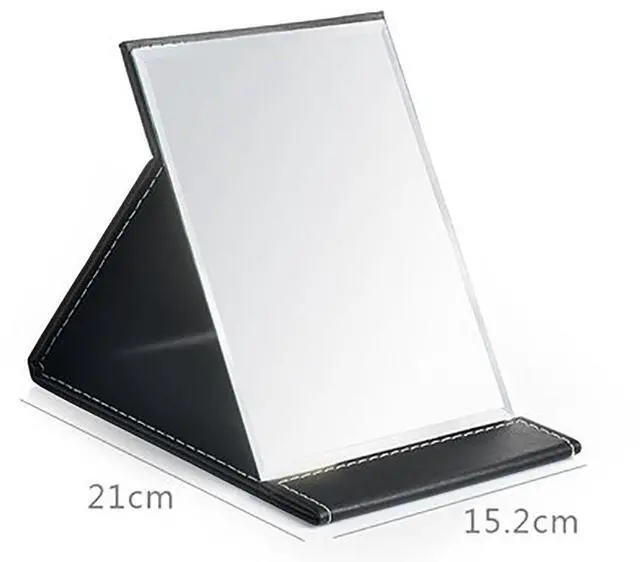 Alt view image 2 of 6 - PU Leather Portable Folding Makeup Mirror with Standing(M, Black)