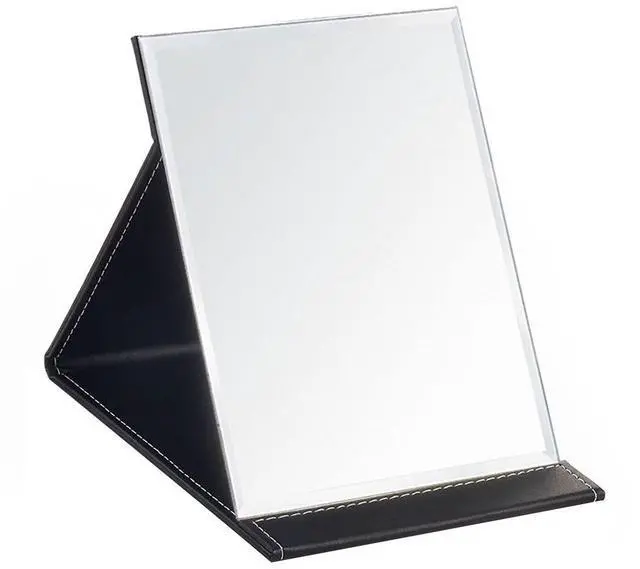 Main image of PU Leather Portable Folding Makeup Mirror with Standing(M, Black)