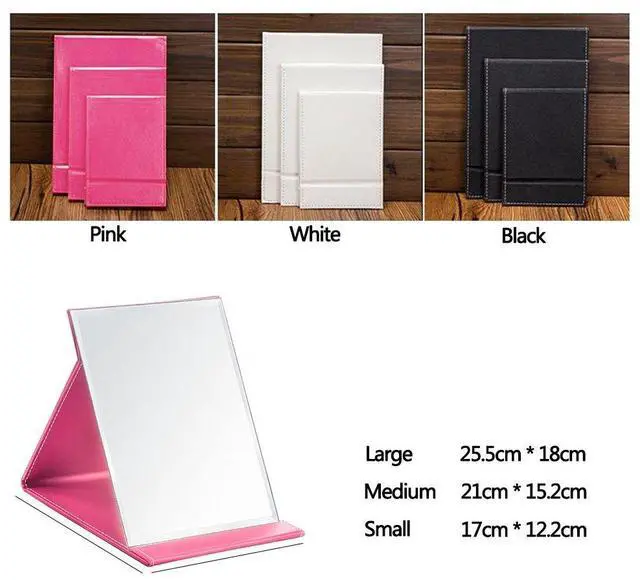 Alt view image 6 of 6 - PU Leather Portable Folding Makeup Mirror with Standing(M, Black)