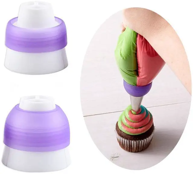 Main image of 2 Pack Piping Bag Couplers Adapter Swirl Twist 3 Color Decorating Kit Tool for Icing Frosting Tips Russian Flower Mouth Nozzles Disposable Reusable Pastry Bags Cake Cupcake