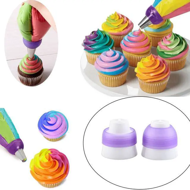 Alt view image 5 of 7 - 2 Pack Piping Bag Couplers Adapter Swirl Twist 3 Color Decorating Kit Tool for Icing Frosting Tips Russian Flower Mouth Nozzles Disposable Reusable Pastry Bags Cake Cupcake