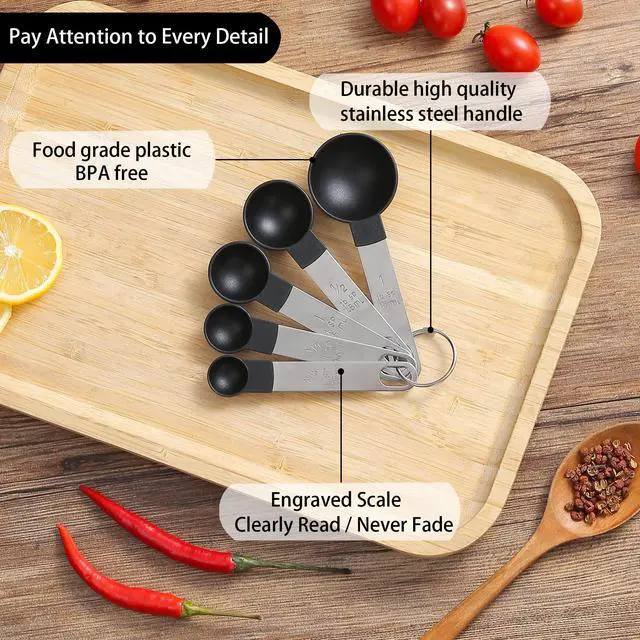 Alt view image 3 of 7 - Measuring Cups and Spoons Set of Huygens Kitchen Gadgets 10 Pieces, Stackable Stainless Steel Handle Measuring Cups for Measuring Dry and Liquid Ingredient (Black)