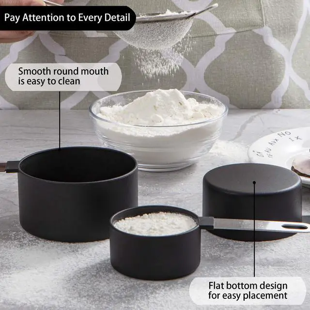 Alt view image 4 of 7 - Measuring Cups and Spoons Set of Huygens Kitchen Gadgets 10 Pieces, Stackable Stainless Steel Handle Measuring Cups for Measuring Dry and Liquid Ingredient (Black)