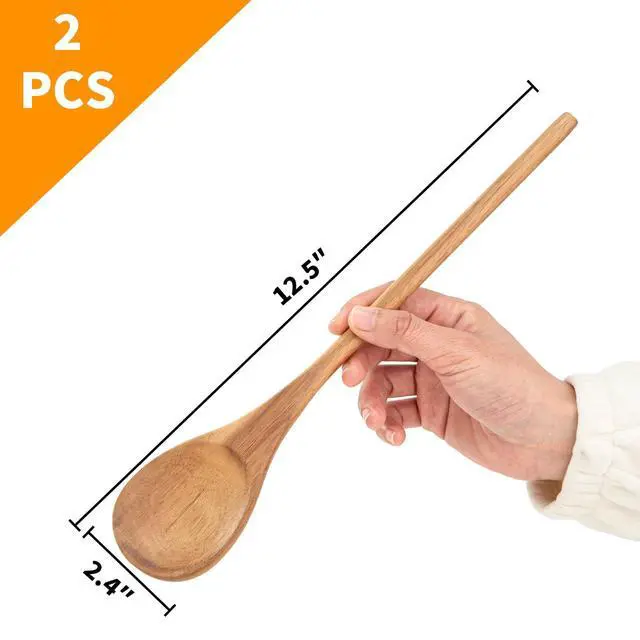 Alt view image 2 of 6 - Wooden Spoonsfor Cooking2PCS, Acacia Wood Spoon 12.6" Wooden Utensils for Mixing, Mixing Spoons Cooking Spoon for Stirring Long Wooden Spoon Kitchen Serving Nonstick Utensil Smooth Finish