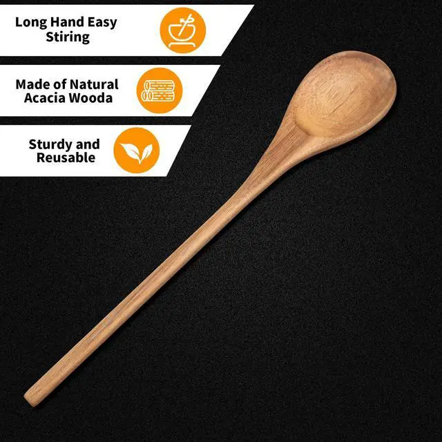 Alt view image 3 of 6 - Wooden Spoonsfor Cooking2PCS, Acacia Wood Spoon 12.6" Wooden Utensils for Mixing, Mixing Spoons Cooking Spoon for Stirring Long Wooden Spoon Kitchen Serving Nonstick Utensil Smooth Finish