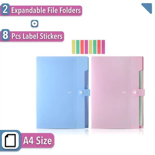 Alt view image 2 of 7 - Expanding File Folder, 2 Pack, 5 Pocket, Accordion Folder with Labels, A4/Letter Size, Waterproof and Tearproof