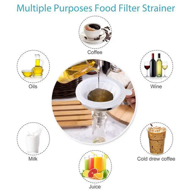 Alt view image 5 of 7 - 5.5-Inch Premium Food Filter Strainer, 200 Mesh Food Grade Filter Mesh, Tritan BPA Free Strainer Compatible with 5 Inch Kitchen Funnels, Ideal for Filtering Coffee, Juice, Oils, Wine, Soy Milk