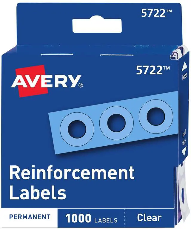 Main image of Self-Adhesive Hole Reinforcement Stickers, 1/4" Diameter Hole Punch Reinforcement Labels, Clear, Non-Printable, 1,000 Labels Total (5722)