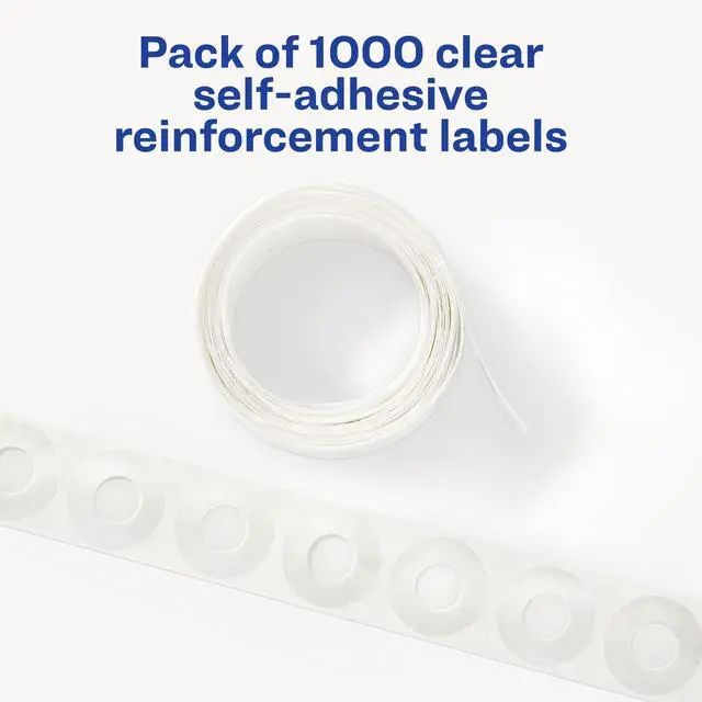 Alt view image 3 of 7 - Self-Adhesive Hole Reinforcement Stickers, 1/4" Diameter Hole Punch Reinforcement Labels, Clear, Non-Printable, 1,000 Labels Total (5722)