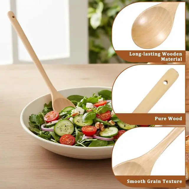 Alt view image 2 of 6 - 2PCS Wooden Spoons for Cooking, 13.5 Inch Wooden Cooking Spoon with Long Handle, Heat Resistant Mixing Spoons Woodens Tablespoon Wood Kitchen Utensil for Tasting Nonstick Cookware Tableware