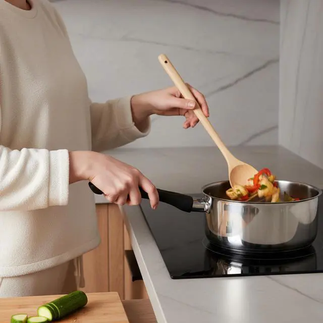 Alt view image 4 of 6 - 2PCS Wooden Spoons for Cooking, 13.5 Inch Wooden Cooking Spoon with Long Handle, Heat Resistant Mixing Spoons Woodens Tablespoon Wood Kitchen Utensil for Tasting Nonstick Cookware Tableware