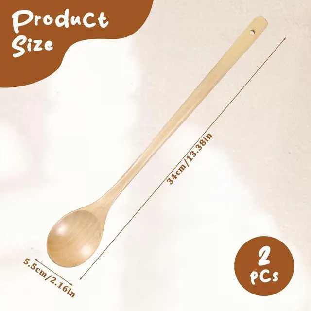 Alt view image 3 of 6 - 2PCS Wooden Spoons for Cooking, 13.5 Inch Wooden Cooking Spoon with Long Handle, Heat Resistant Mixing Spoons Woodens Tablespoon Wood Kitchen Utensil for Tasting Nonstick Cookware Tableware