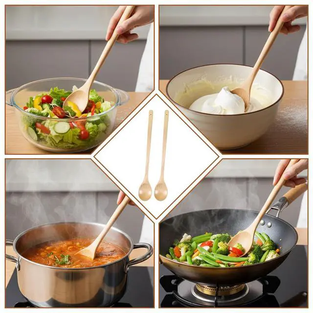 Alt view image 6 of 6 - 2PCS Wooden Spoons for Cooking, 13.5 Inch Wooden Cooking Spoon with Long Handle, Heat Resistant Mixing Spoons Woodens Tablespoon Wood Kitchen Utensil for Tasting Nonstick Cookware Tableware