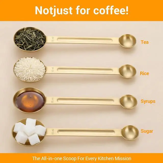 Alt view image 4 of 7 - 2Pcs Double Sided Tablespoon Measuring Spoons, Measuring Spoon Stainless Steel Coffee Scoop Long-Handle 1 Tsp (5ml) & 1 Tbsp (15ml) Dual Measure for Coffee Milk Cooking Baking, Gold & Silver