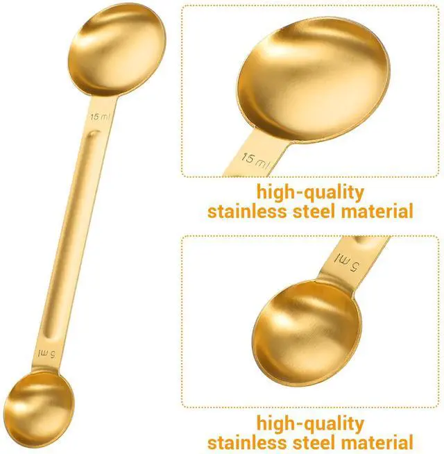 Alt view image 3 of 7 - 2Pcs Double Sided Tablespoon Measuring Spoons, Measuring Spoon Stainless Steel Coffee Scoop Long-Handle 1 Tsp (5ml) & 1 Tbsp (15ml) Dual Measure for Coffee Milk Cooking Baking, Gold & Silver