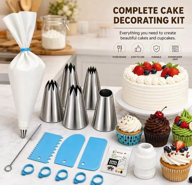 Alt view image 4 of 7 - 17 Pcs Reusable Piping Bags and Tips Set, Professional Cake Decorating Supplies with Standard Couplers and Silicone Rings, Frosting Baking Tools for Cupcake and Cookie Icing Decoration