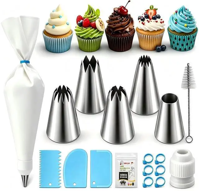 Main image of 17 Pcs Reusable Piping Bags and Tips Set, Professional Cake Decorating Supplies with Standard Couplers and Silicone Rings, Frosting Baking Tools for Cupcake and Cookie Icing Decoration