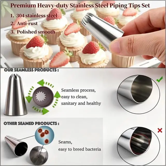 Alt view image 5 of 7 - 17 Pcs Reusable Piping Bags and Tips Set, Professional Cake Decorating Supplies with Standard Couplers and Silicone Rings, Frosting Baking Tools for Cupcake and Cookie Icing Decoration