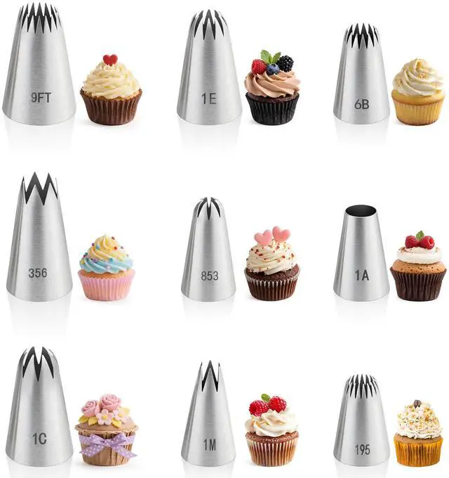 Main image of 9PCS Large Piping Tips Set, Stainless Steel Cake Decorating Tips, Pastry Cake Decorating Tips Baking Tools for Baking Cupcakes, Cake Decorating