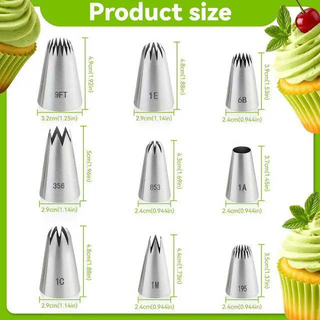 Alt view image 2 of 7 - 9PCS Large Piping Tips Set, Stainless Steel Cake Decorating Tips, Pastry Cake Decorating Tips Baking Tools for Baking Cupcakes, Cake Decorating
