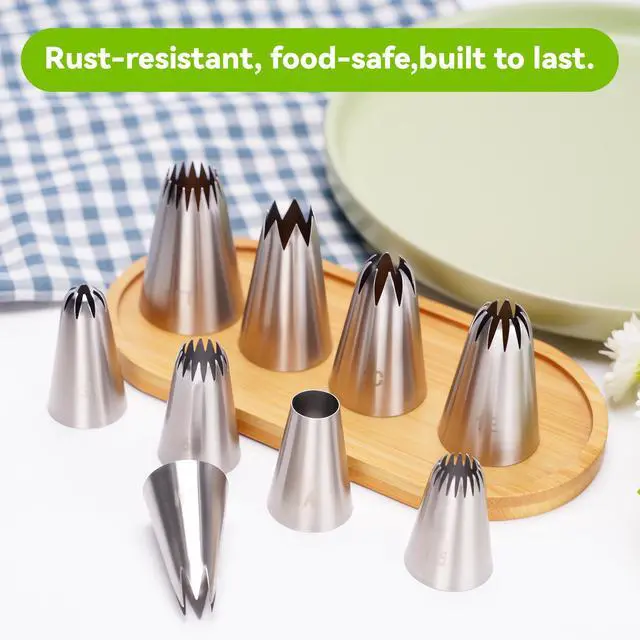 Alt view image 7 of 7 - 9PCS Large Piping Tips Set, Stainless Steel Cake Decorating Tips, Pastry Cake Decorating Tips Baking Tools for Baking Cupcakes, Cake Decorating