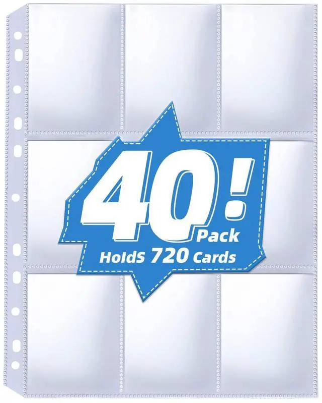 Main image of 40 Pack 9 Pocket Card Sleeves Binder SheetsHolds 720 Cards, Clear Trading Card Sleeve Pages Protector for 3 Ring Binder, Fit for Baseball,Football,Game,Business Cards