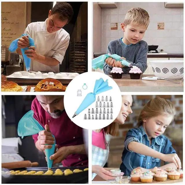 Alt view image 4 of 7 - Piping Bags and Tips Set 27 Piece, 24 Stainless Steel Nozzles with Reusable TPU Piping Bag, Coupler and Silicone Tie, Bag 11.81 x 6.69 in, for Cupcakes Cookies and Filling