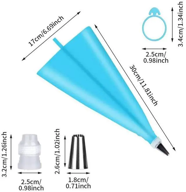 Alt view image 7 of 7 - Piping Bags and Tips Set 27 Piece, 24 Stainless Steel Nozzles with Reusable TPU Piping Bag, Coupler and Silicone Tie, Bag 11.81 x 6.69 in, for Cupcakes Cookies and Filling