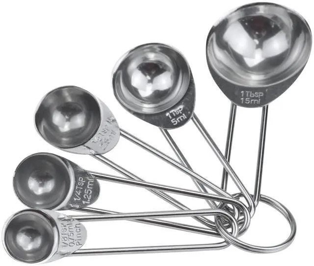 Main image of Measuring Spoons, Stainless Steel 5-Piece Measuring Spoon Cups Set- 1/8 tsp, 1/4 tsp, 1/2 tsp, 1 tsp & 1 tbsp for Measuring Dry and Liquid Ingredients
