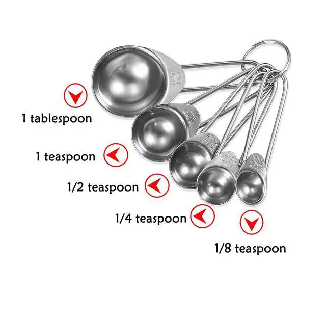 Alt view image 2 of 4 - Measuring Spoons, Stainless Steel 5-Piece Measuring Spoon Cups Set- 1/8 tsp, 1/4 tsp, 1/2 tsp, 1 tsp & 1 tbsp for Measuring Dry and Liquid Ingredients