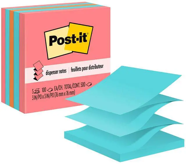 Main image of Pop-up Notes, 3 x 3 in, Assorted Brights, 5 Pads, 100 Sheets/Pad