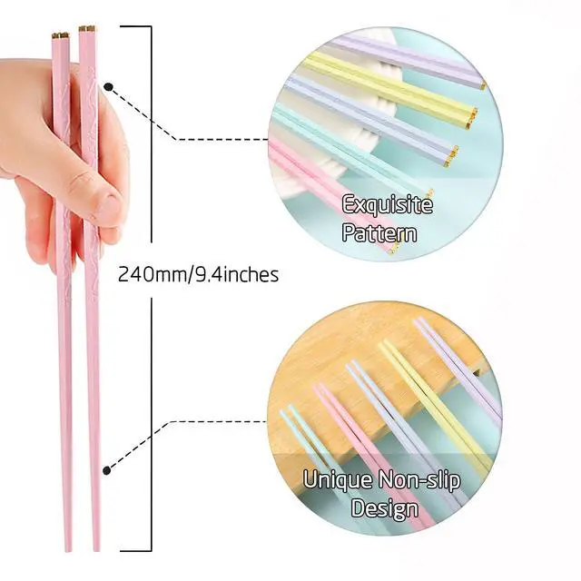 Alt view image 2 of 6 - 5 Pairs Reusable Fiberglass Chopsticks Dishwasher Safe, Japanese Style Chop Sticks Gift Sets, 9.4 Inch/24cm Matte Non-Slip