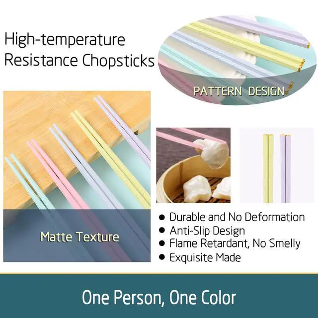 Alt view image 4 of 6 - 5 Pairs Reusable Fiberglass Chopsticks Dishwasher Safe, Japanese Style Chop Sticks Gift Sets, 9.4 Inch/24cm Matte Non-Slip