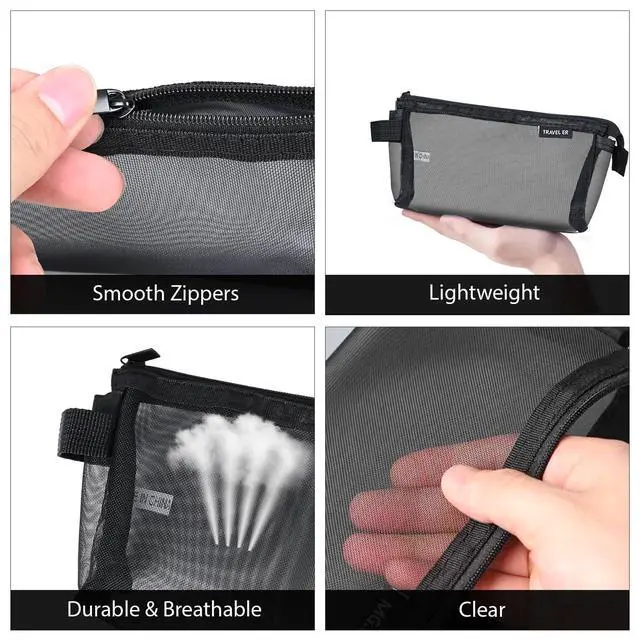 Alt view image 4 of 7 - 2-Pack Clear Mesh Pencil Case Pouch with Handle (Black)