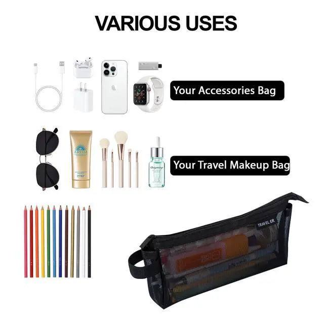 Alt view image 6 of 7 - 2-Pack Clear Mesh Pencil Case Pouch with Handle (Black)