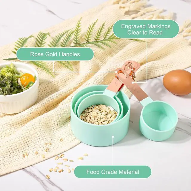 Alt view image 3 of 7 - 8-Piece Stackable Rose Gold Stainless Steel Handled Measuring Cups and Spoons for Measuring Dry and Liquid Ingredients (grey)