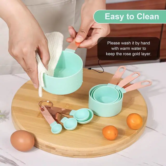 Alt view image 5 of 7 - 8-Piece Stackable Rose Gold Stainless Steel Handled Measuring Cups and Spoons for Measuring Dry and Liquid Ingredients (grey)