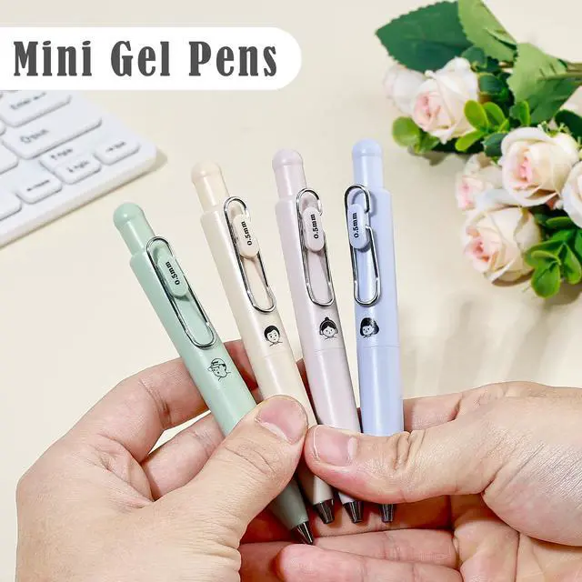 Alt view image 3 of 7 - 4Pcs Mini Gel Pens, Cute Retractable Small Pocket Pen, Fat Pens for Arthritis Hands, Quick Dry Black Ink 0.5mm Pens, Gel Ink Pen Smooth Writing for Journaling Note Taking (Morandi)