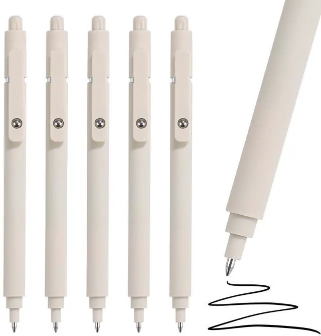 Main image of Aesthetic Pens Beige Pens 5Pcs 0.5mm Quick Dry Black Ink Gel Pens Fine Point Smooth Writing Cute Pen Japanese Stationary Home Work Essentials Nurse School Gifts Office Supplies