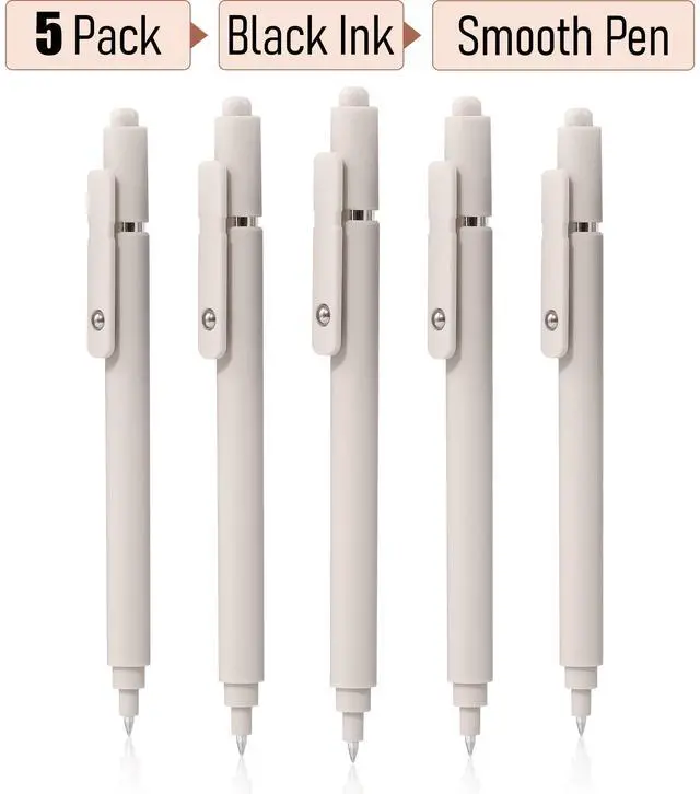 Alt view image 4 of 7 - Aesthetic Pens Beige Pens 5Pcs 0.5mm Quick Dry Black Ink Gel Pens Fine Point Smooth Writing Cute Pen Japanese Stationary Home Work Essentials Nurse School Gifts Office Supplies